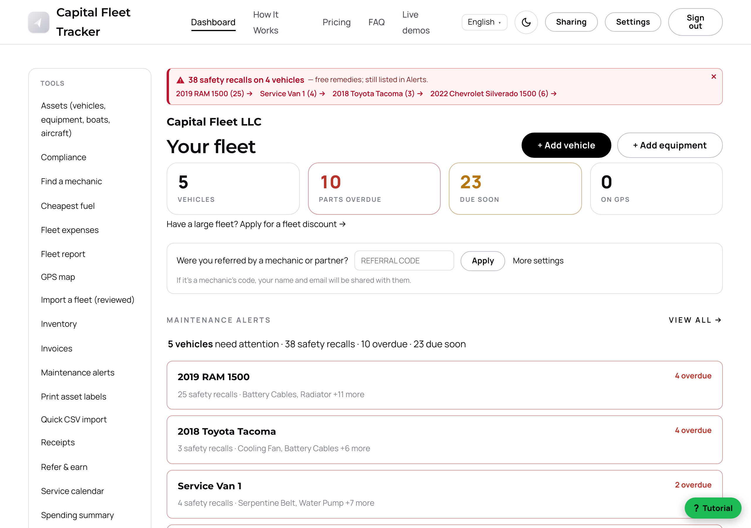 Auto Amigos web dashboard